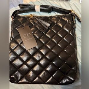 NWT Luna Bags Black Quilted Shoulder / Crossbody Bag with Decorative Tassel